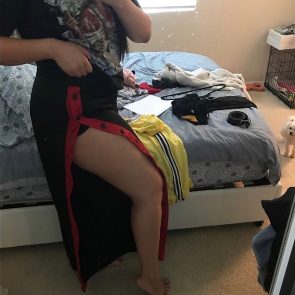 RED AND BLACK SNAP PANTS